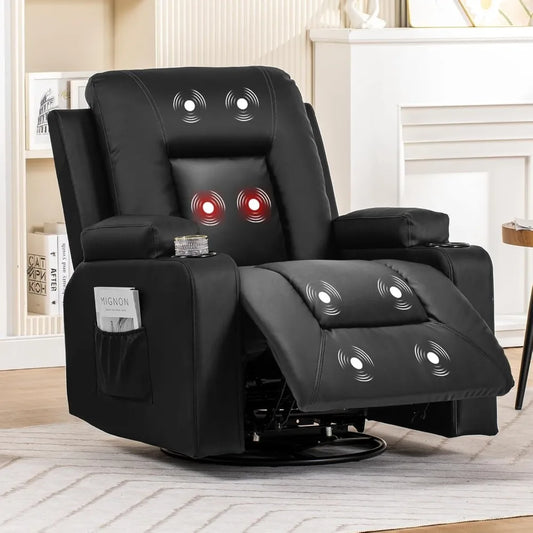 Rotary Joystick Massage Recliner With Cup Holder And Side Pockets