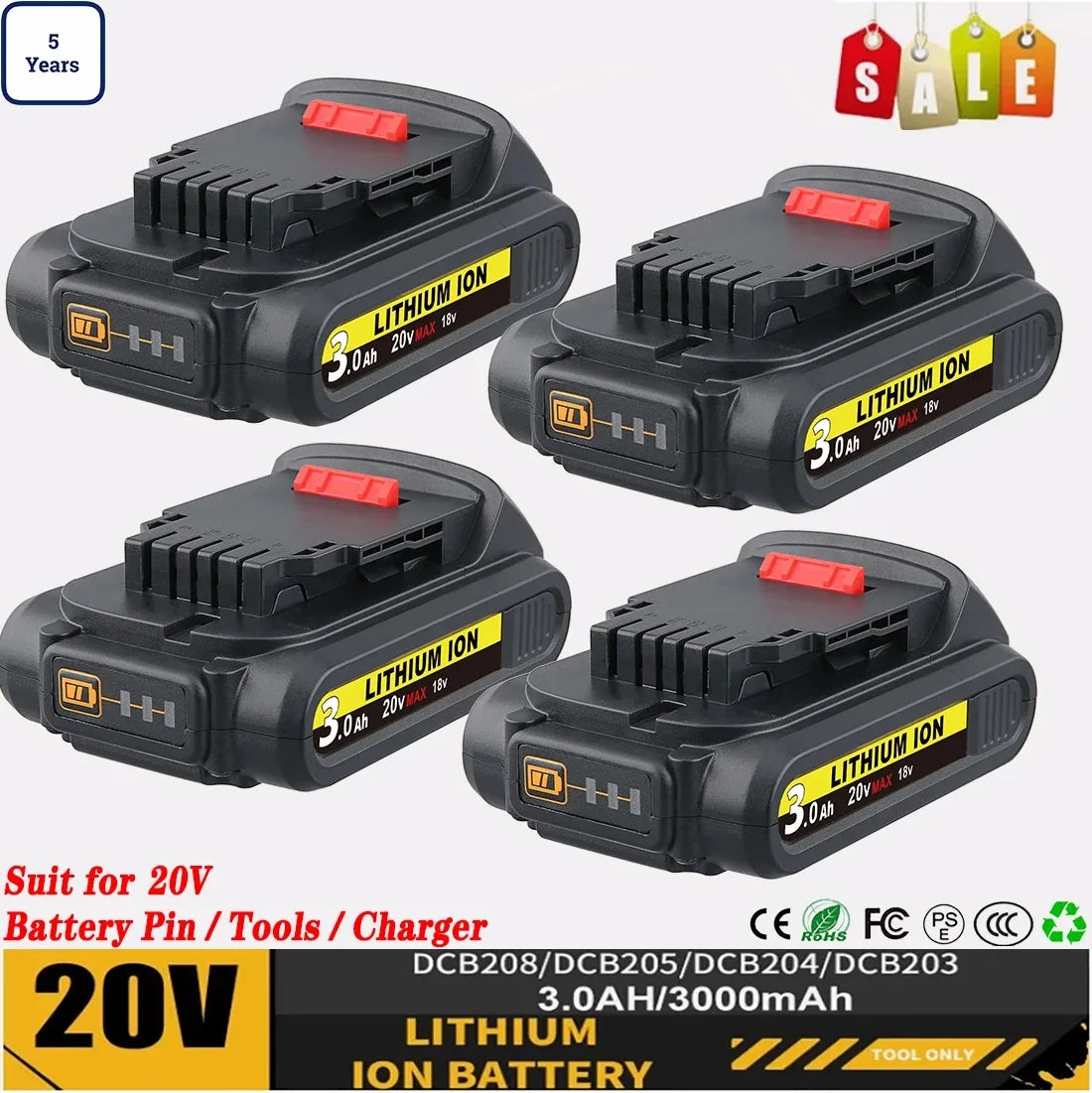 VANON 3Ah DCB201 LiIon Battery For Dewalt 20V Tools