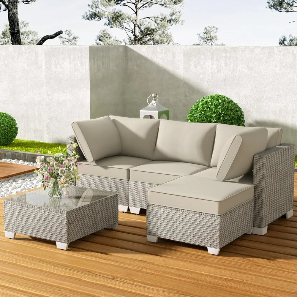 ANGDUO Outdoor Patio Furniture Set With Sectional Sofa