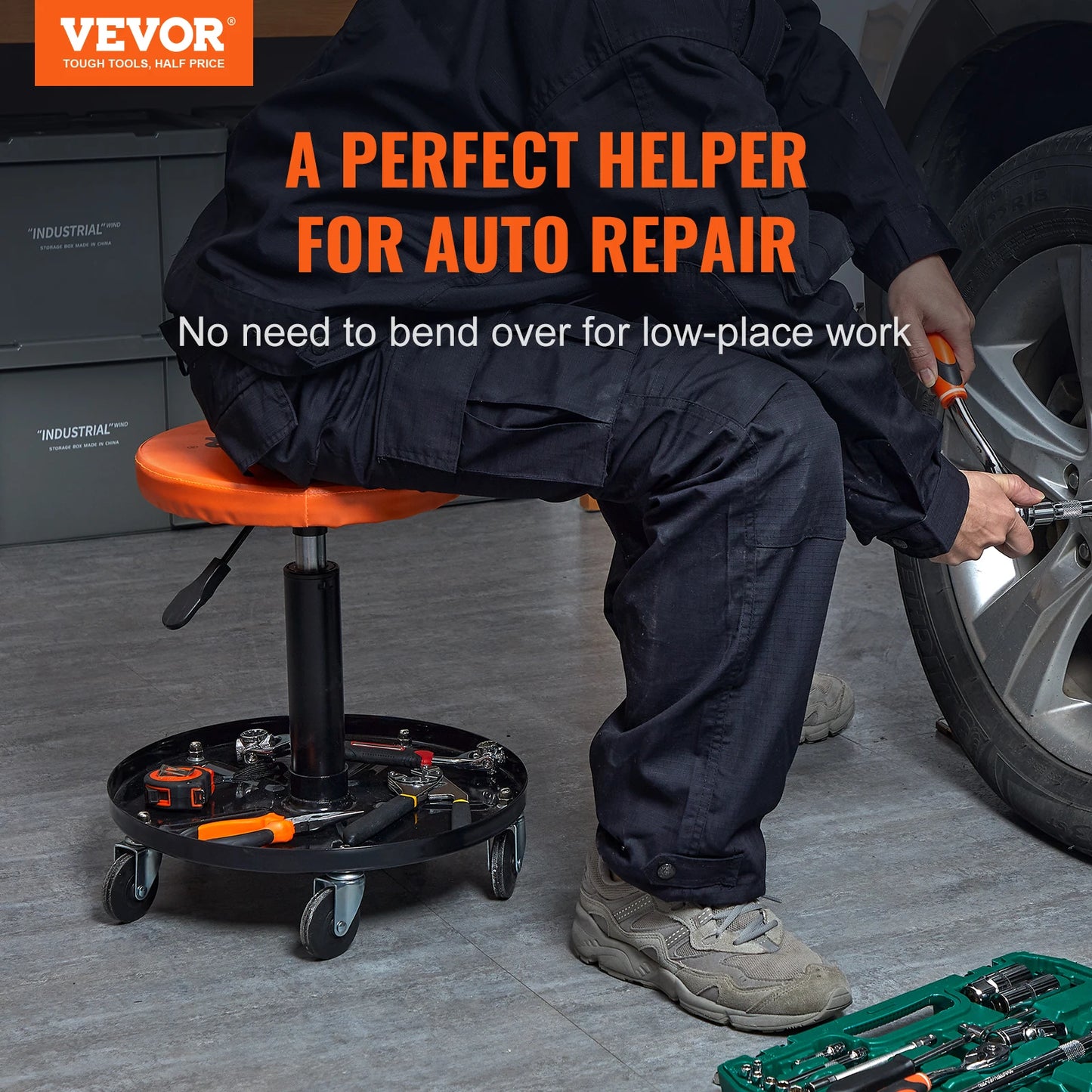 SucceBuy Mechanic Stool Padded Rolling Pneumatic Creeper For Garage Repair