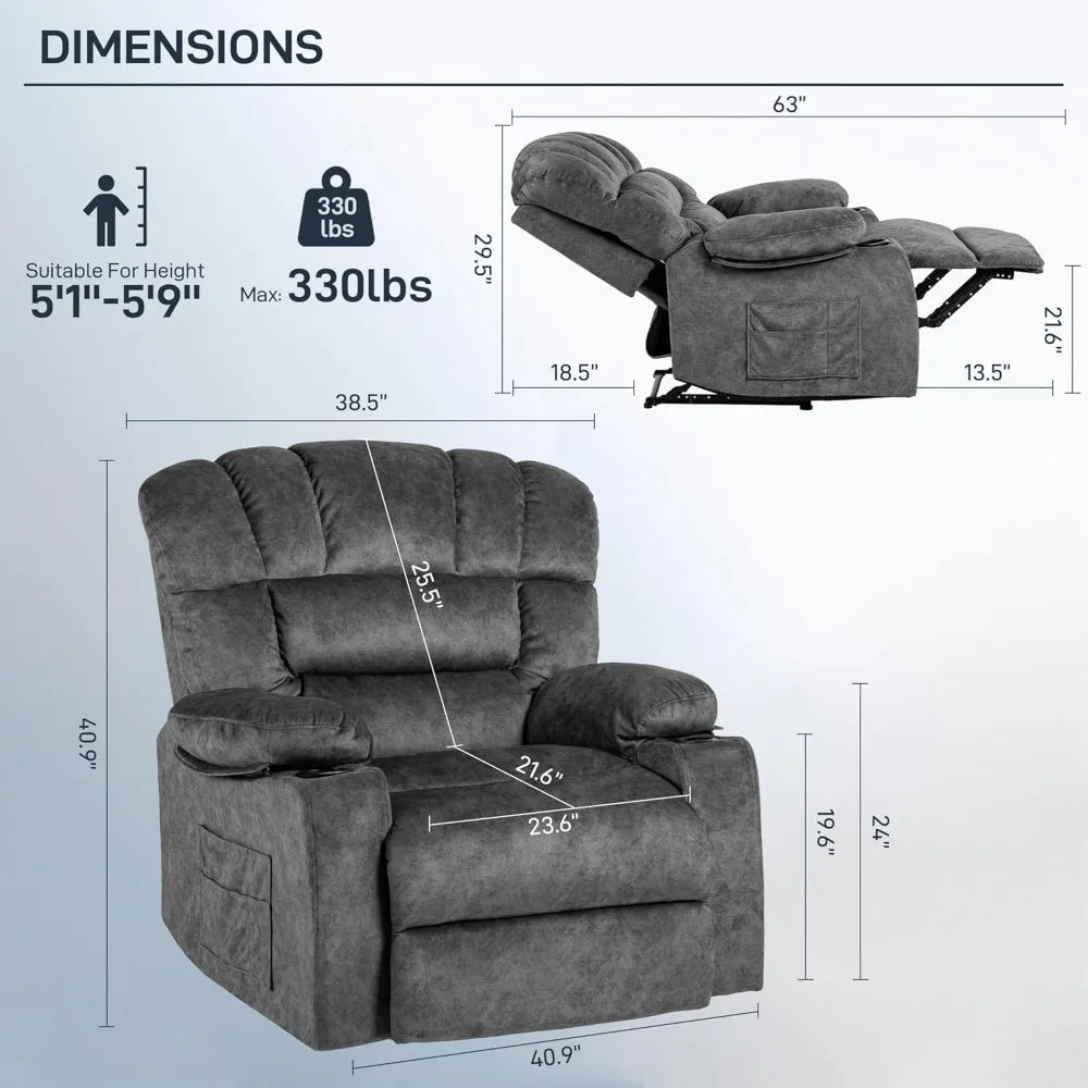 Modern Ergonomic Recliner Chair Lounge Sofa Cup Holders
