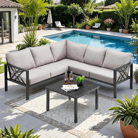 Angduo Patio Set Metal Sectional Sofa Coffee Table Outdoor