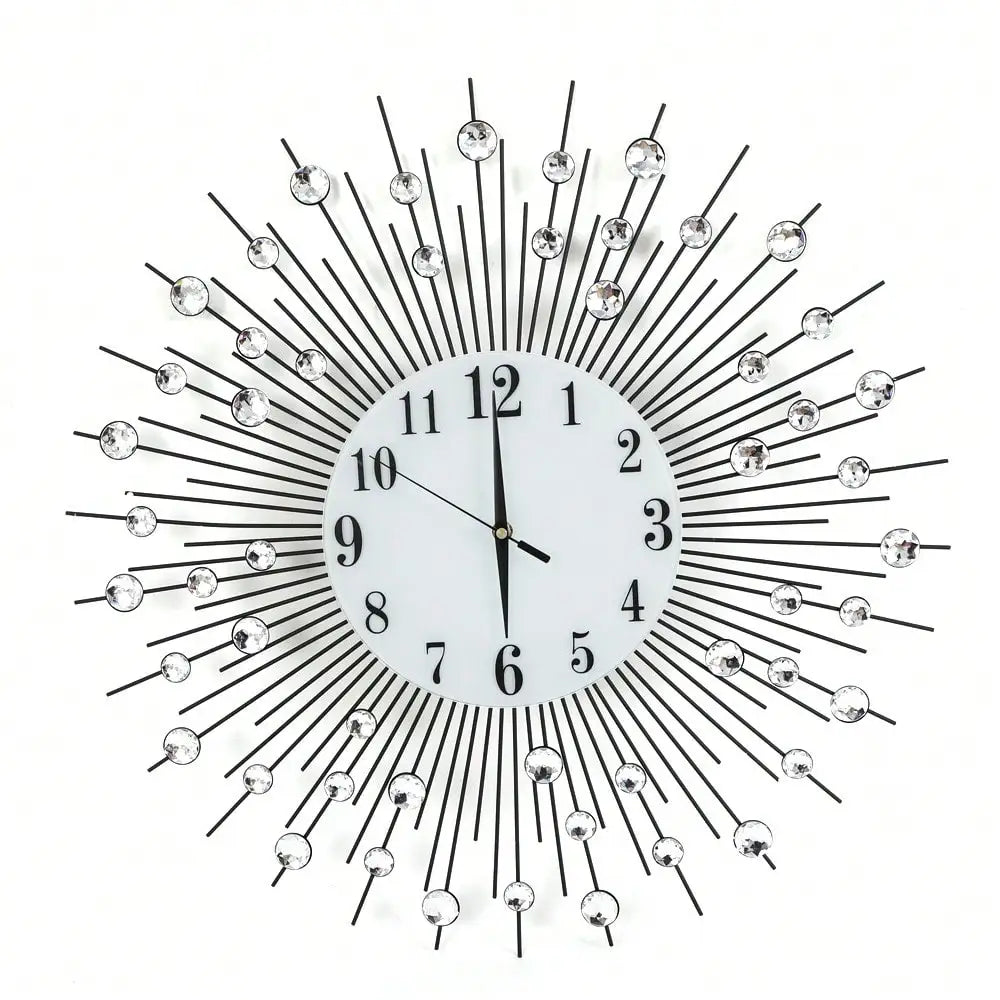 Sun Design Crushed Diamond Crystal Wall Clock Modern Home Decor