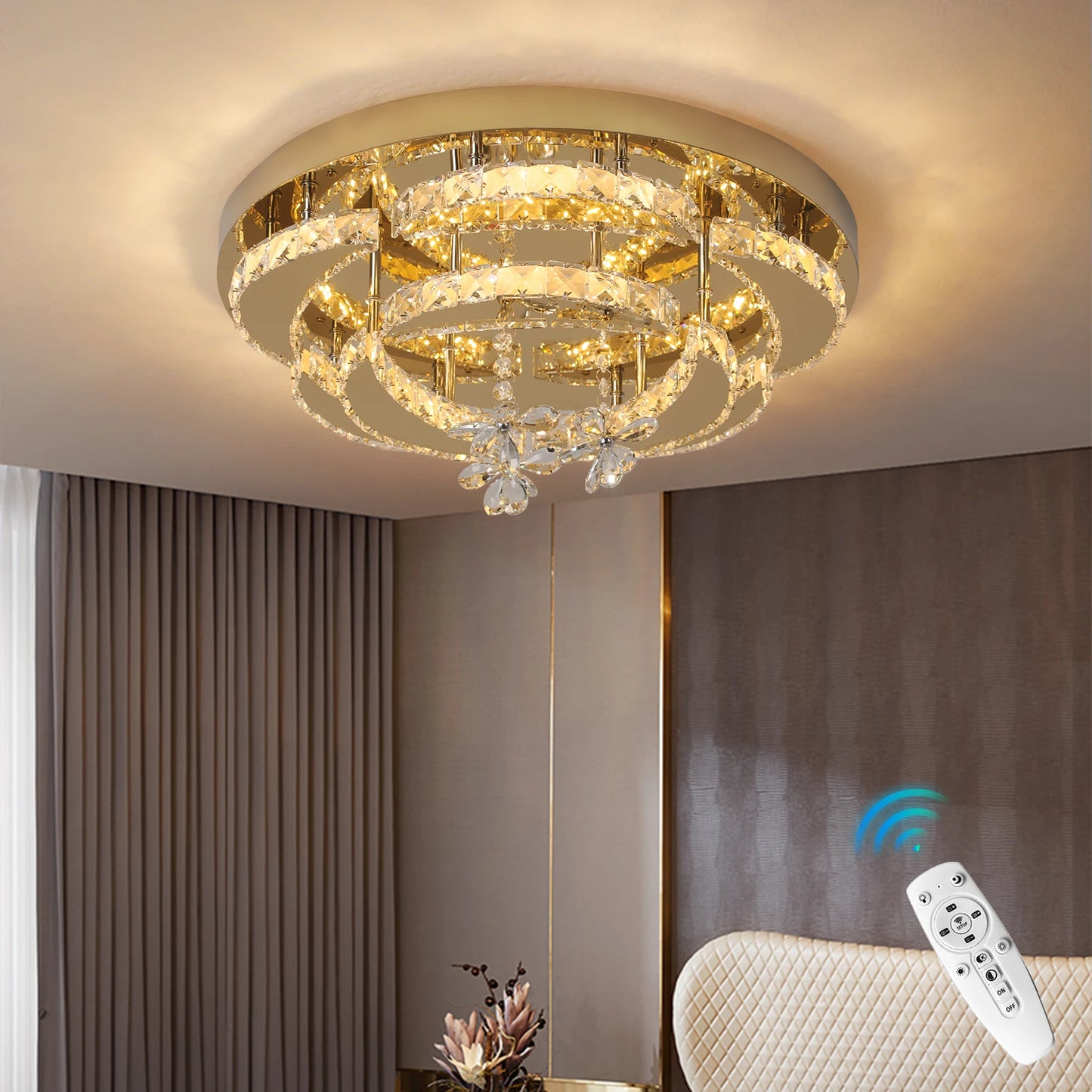 GreeLustr Flower Led Crystal Ceiling Chandelier Light