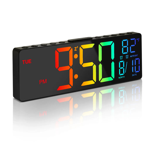 LED Digital Wall Clock with Remote, Auto DST and Temperature