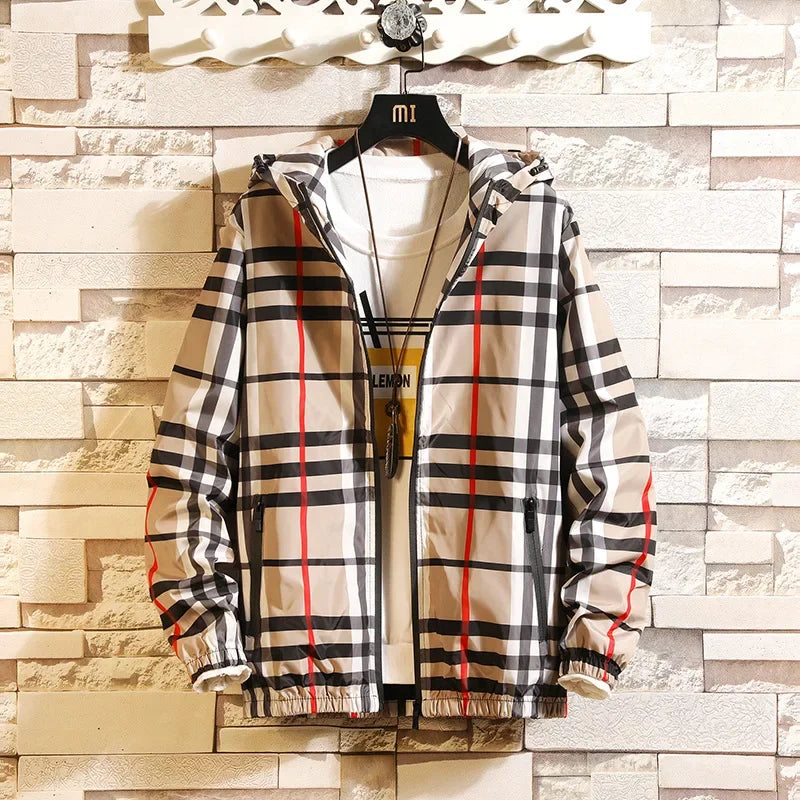 Sichuan Korean Style Plaid Hooded Jacket Mens Spring Casual