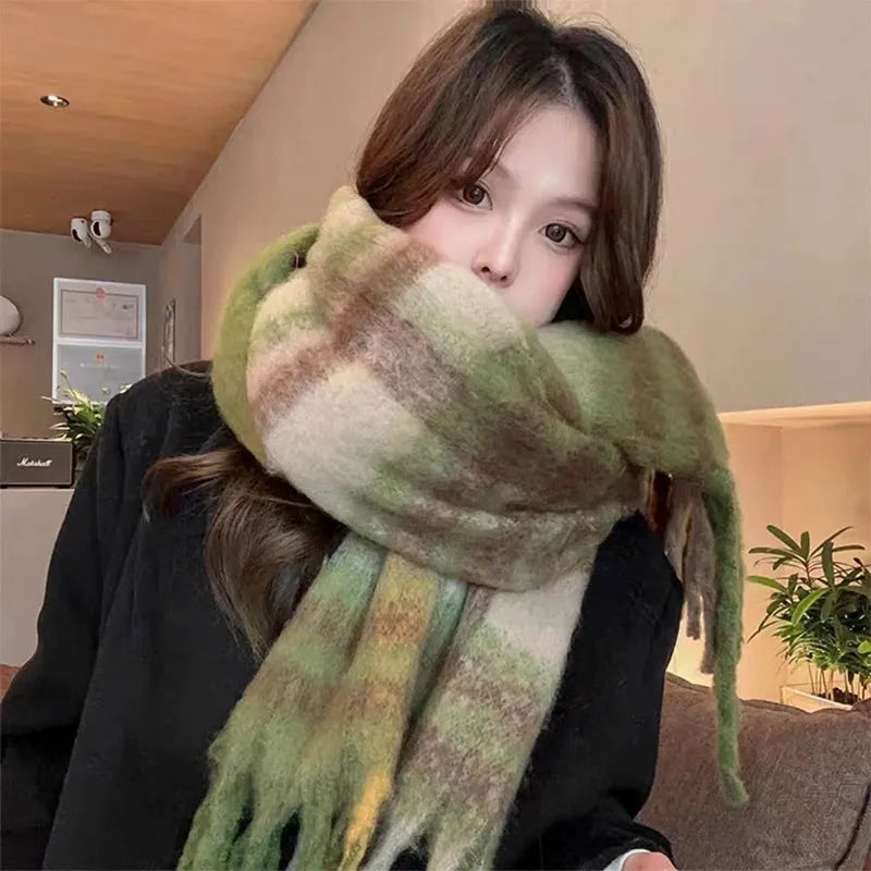 Winter Warm Tassel Scarf For Women Cotton Polyester