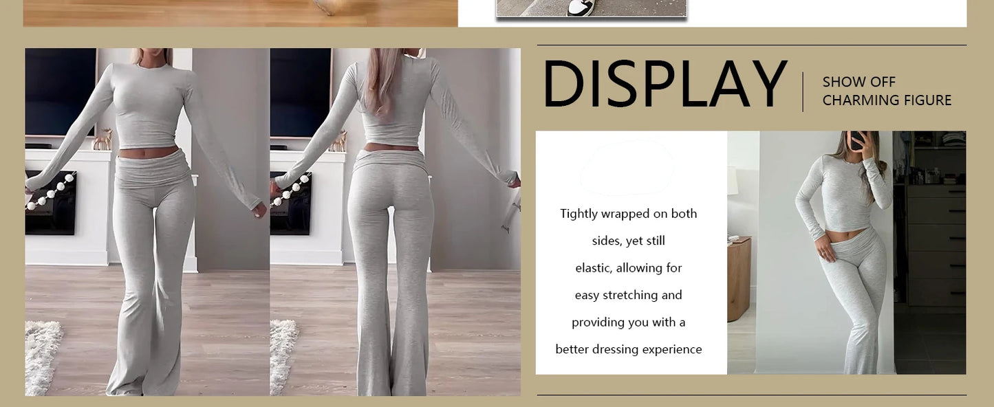 Women's Yoga Two Piece Long Sleeve Wide Leg Activewear Set