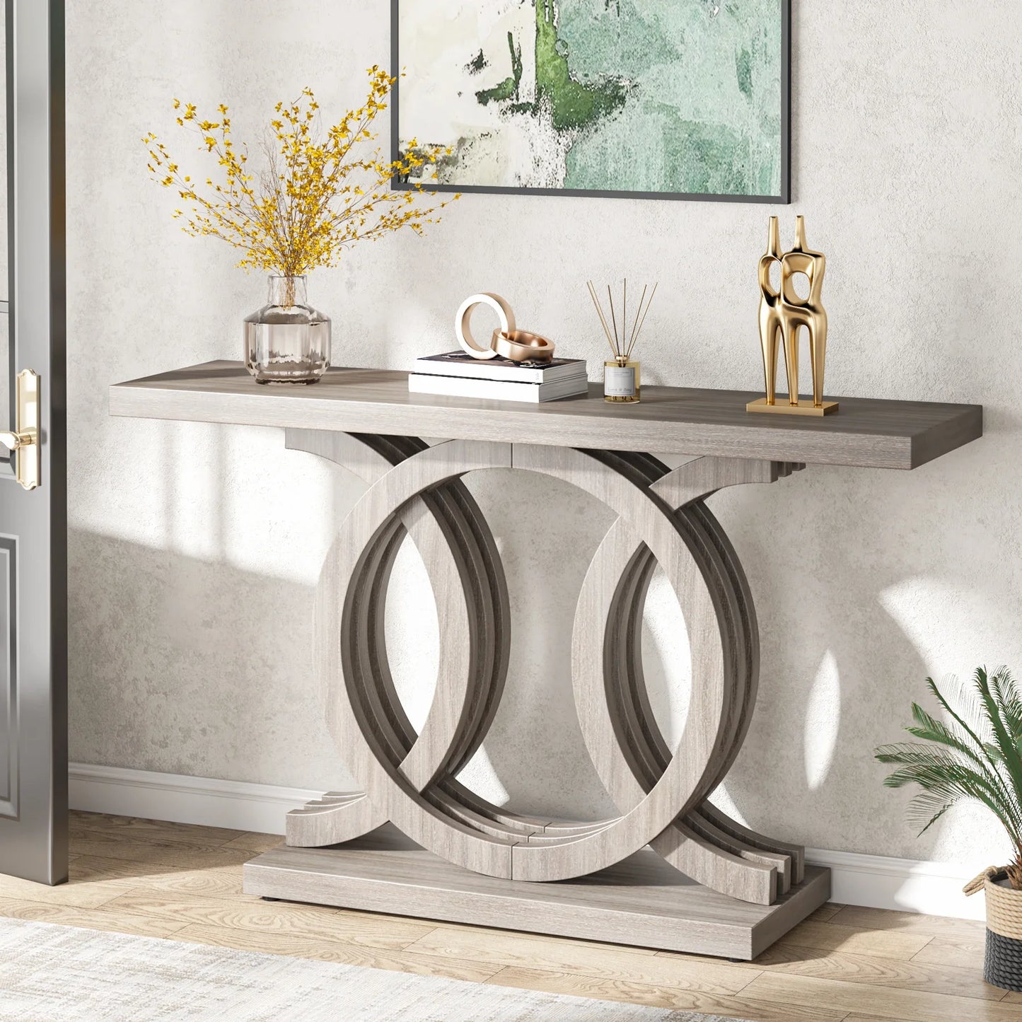 Tribesigns Modern Farmhouse Console Table With Geometric Base For Hallway