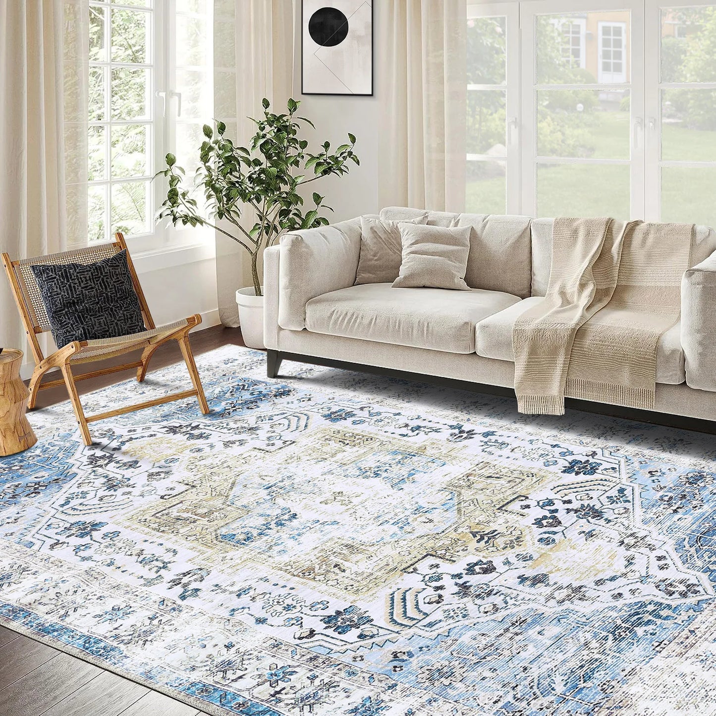 HiMISSCN Vintage Area Rug Indoor Non Slip Washable Carpet