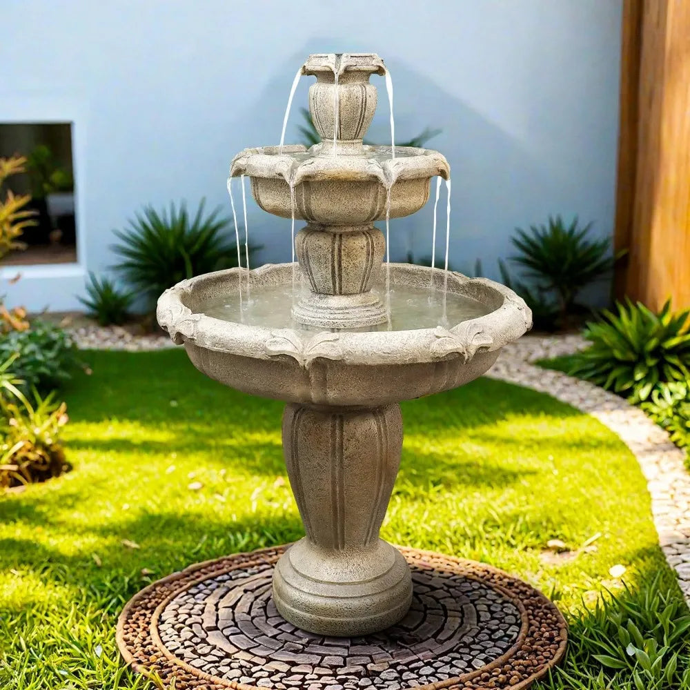 Modern Concrete Outdoor Water Fountain 3 Tier Floor Waterfall Pump