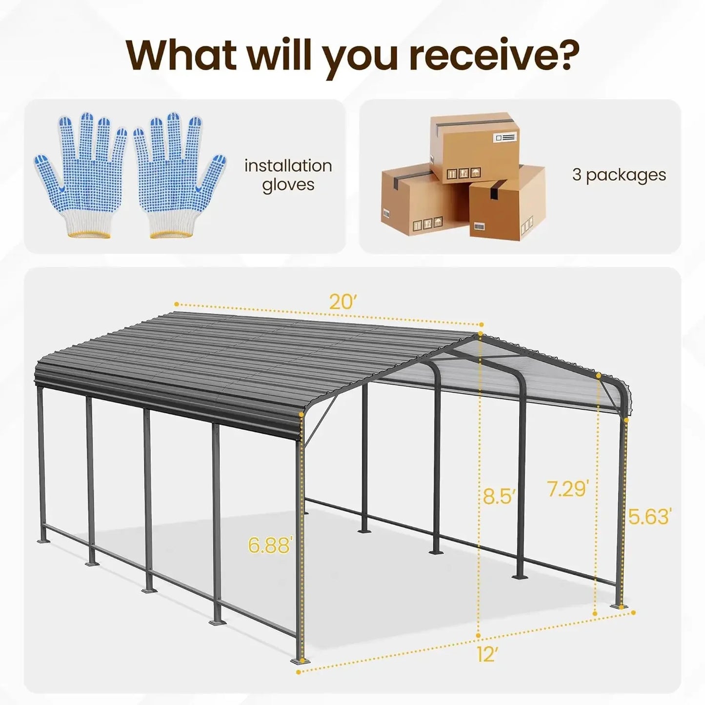 Metal Carport Canopy With Reinforced Frame For All Weather Garage