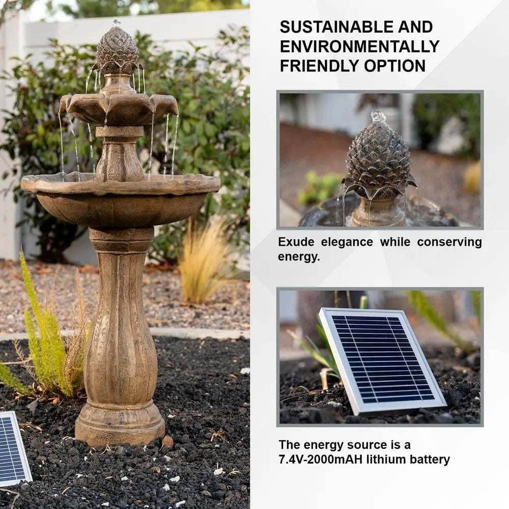 Two Tier Outdoor Water Fountain With Auto Shut Off Pump