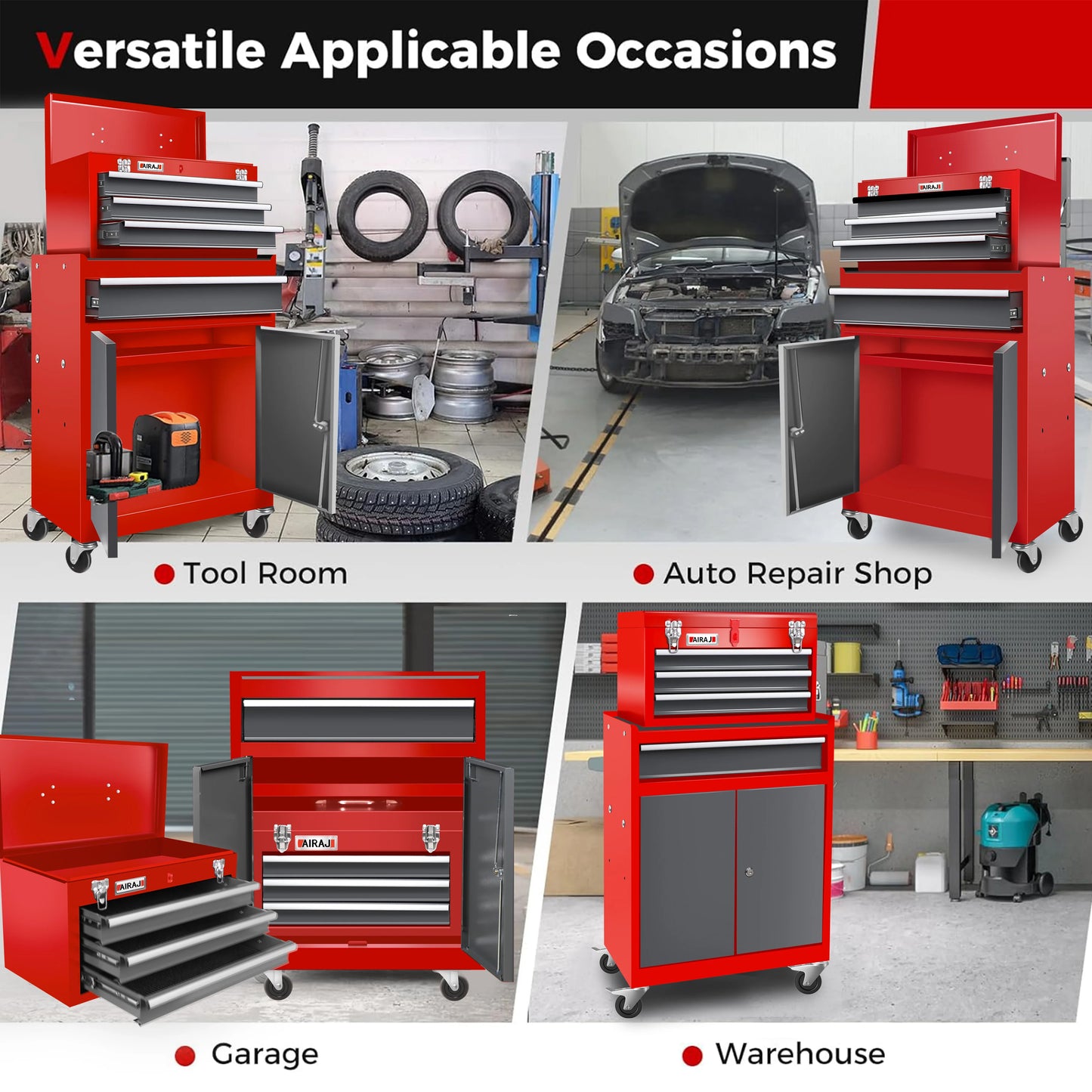 Hign-concerned Lockable Double Door Four Drawer Rolling Tool Chest With Top