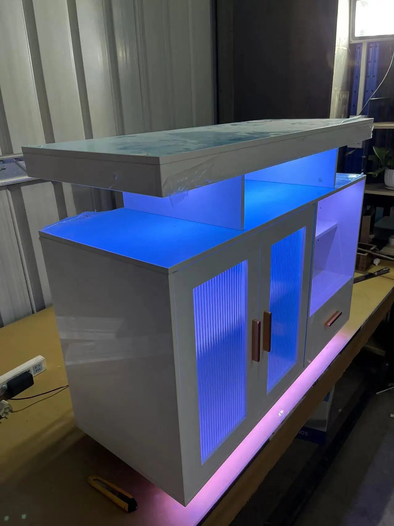 JDPAG LED Sideboard Buffet Cabinet With Storage And Charging Station