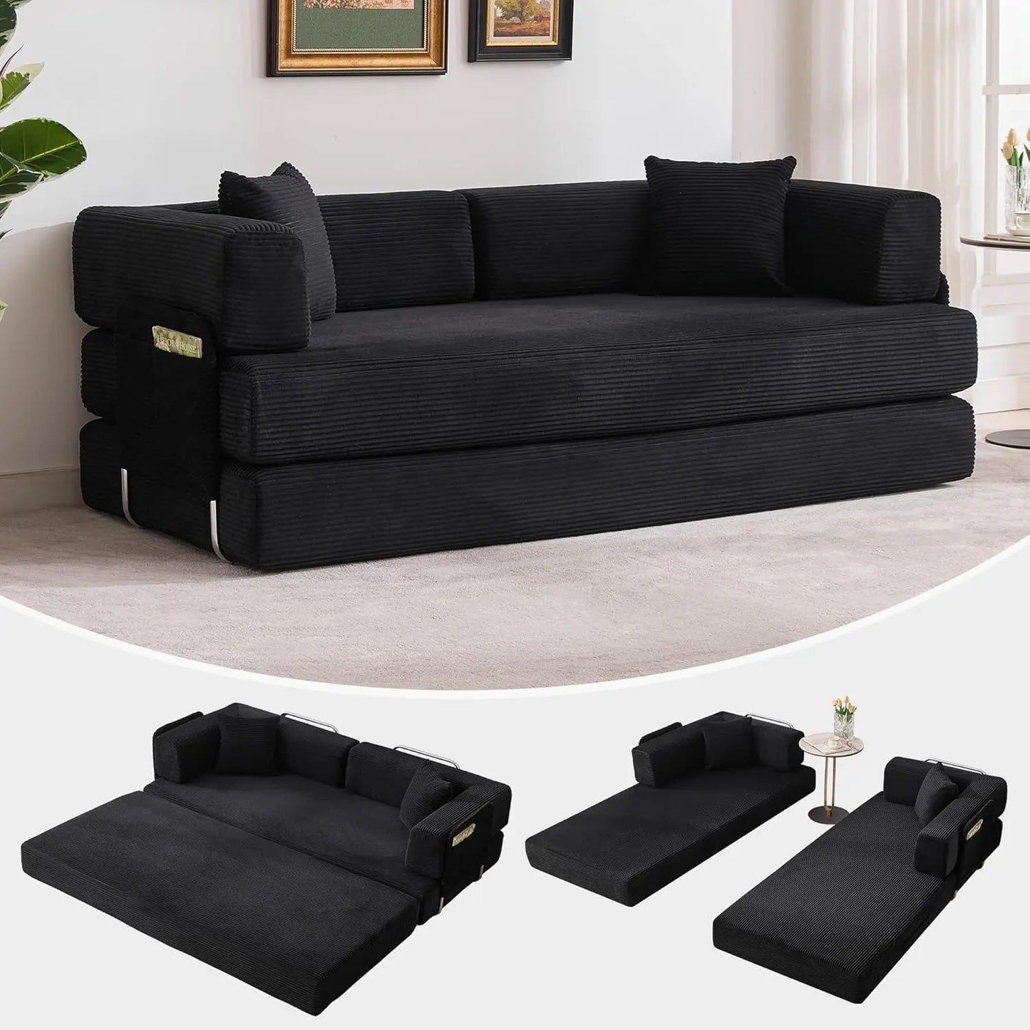 Corduroy Convertible Sleeper Sofa 5 In 1 Fixed Frame