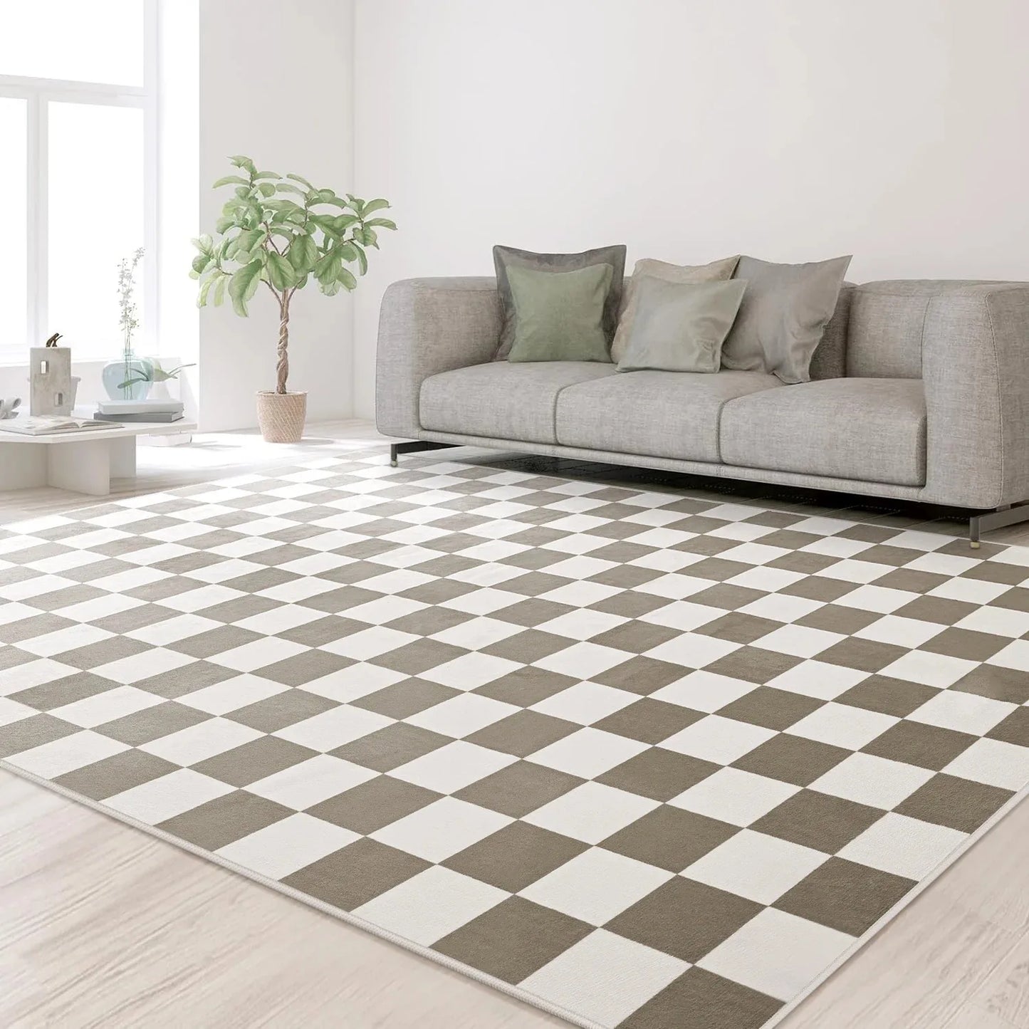 CN Checkered Area Rug Checkerboard Plaid Carpet Living Room