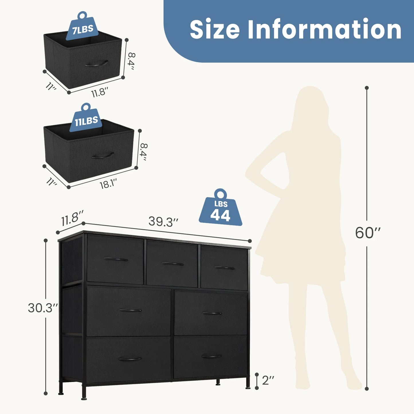 JHK Desser With 7 Fabric Drawers Organizer Storage Closet Chest