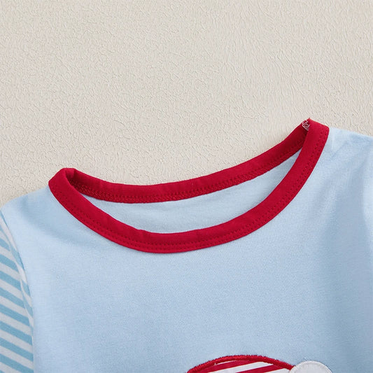 Pudcoco Christmas Toddler Unisex Santa Embroidered Sweatshirt Stripe Pants Set