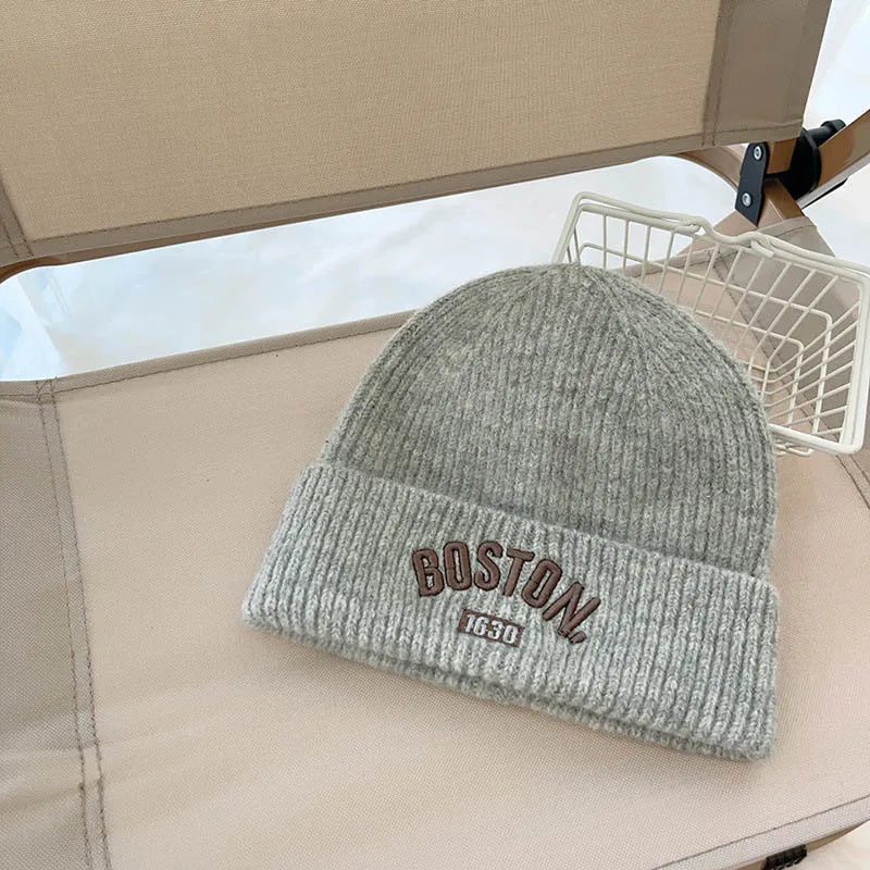 Letter Embroidered Unisex Kids Beanie Cap Winter Knit Acrylic Hat