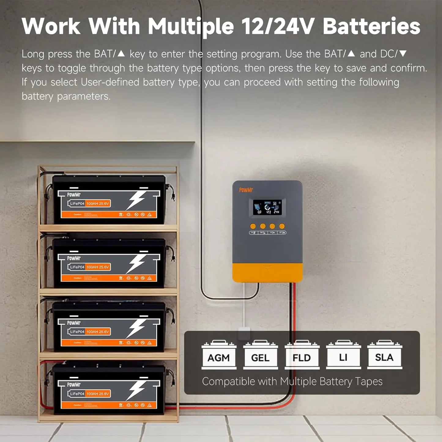PowMr MPPT Solar Charger Controller 12V 24V 25A 35A 45A