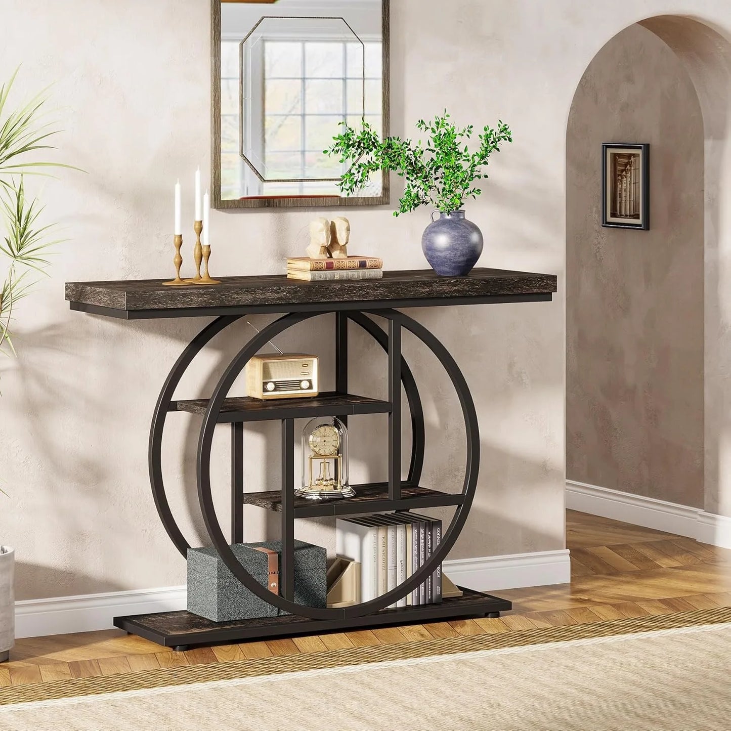 LITTLE TREE Industrial Console Table With Storage Shelves