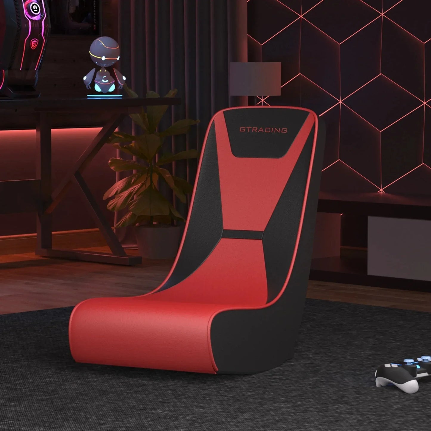 Faux Leather Floor Rocking Video Game Chair With Steel Frame