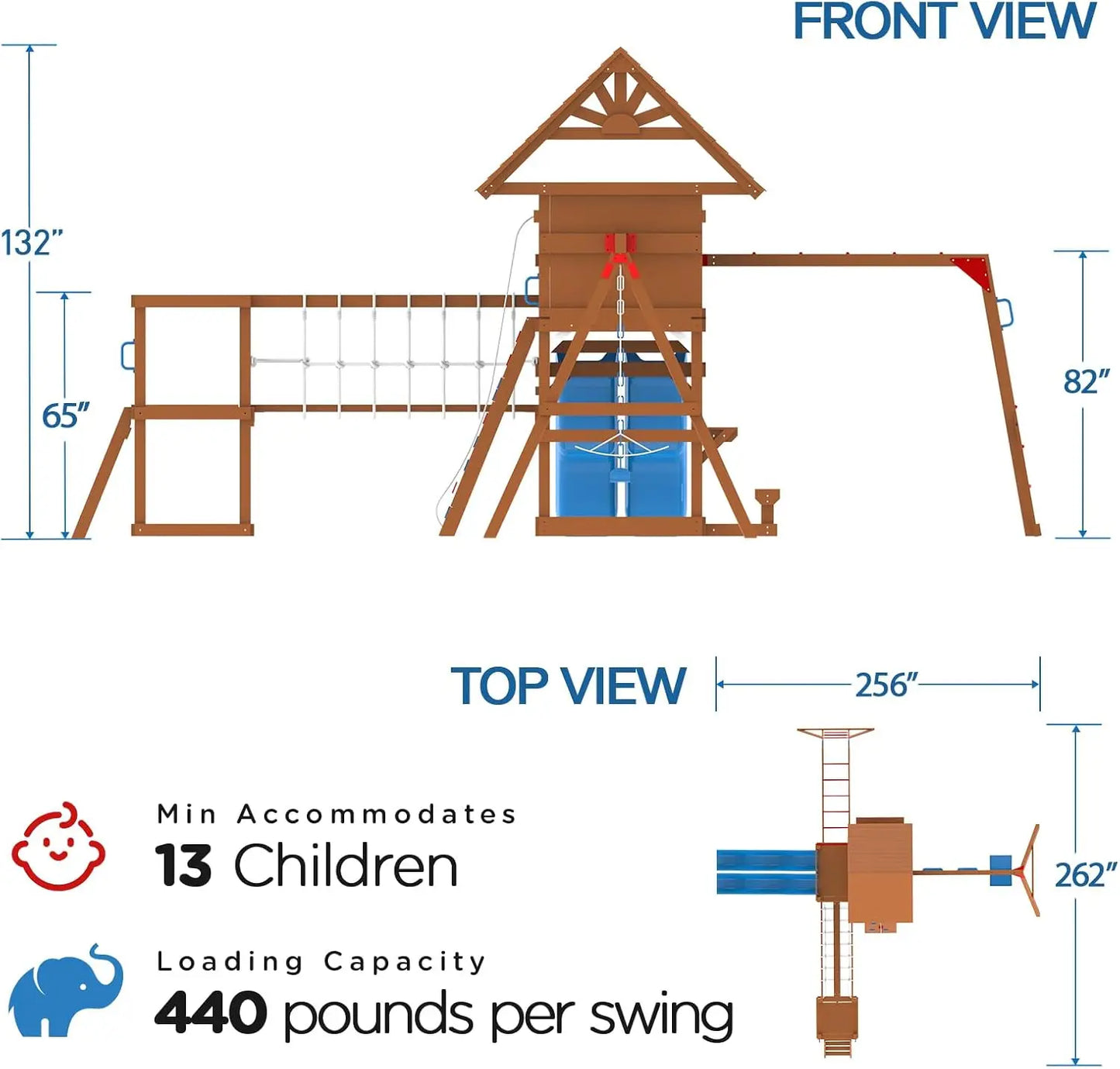 Wooden Backyard Swing Set With Plank Bridge And Monkey Bar