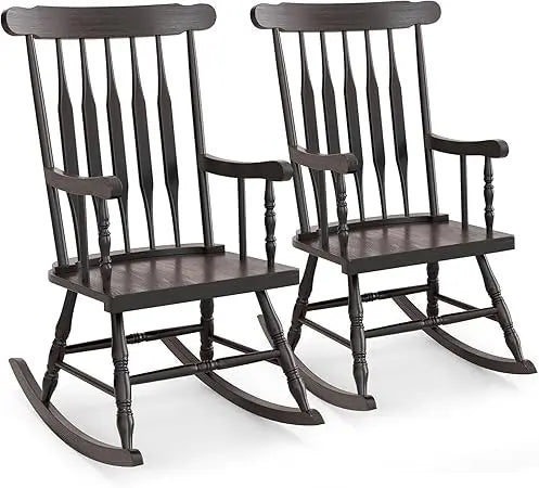 MKDK Patio Rocking Chair Solid Rubber Wood Frame Porch