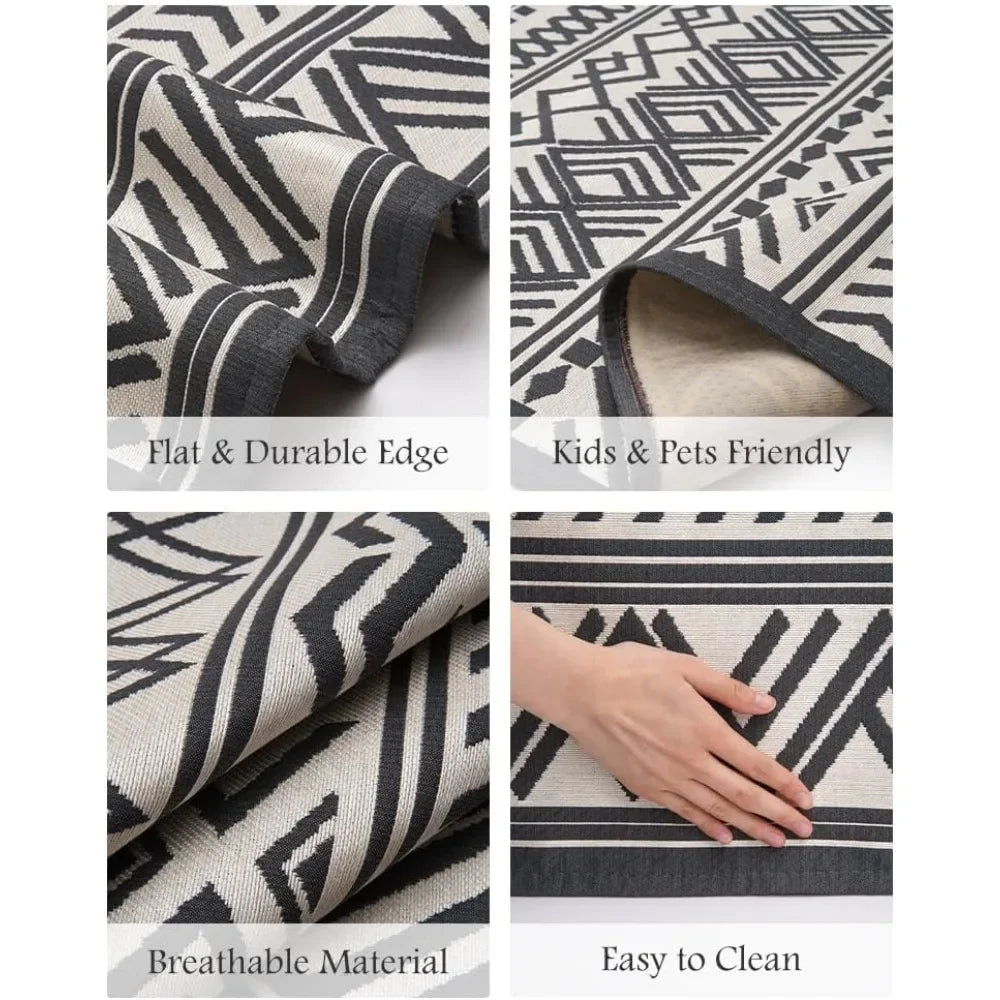 XMSJ Flatweave Outdoor Rug With Rubber Backing Non Slip