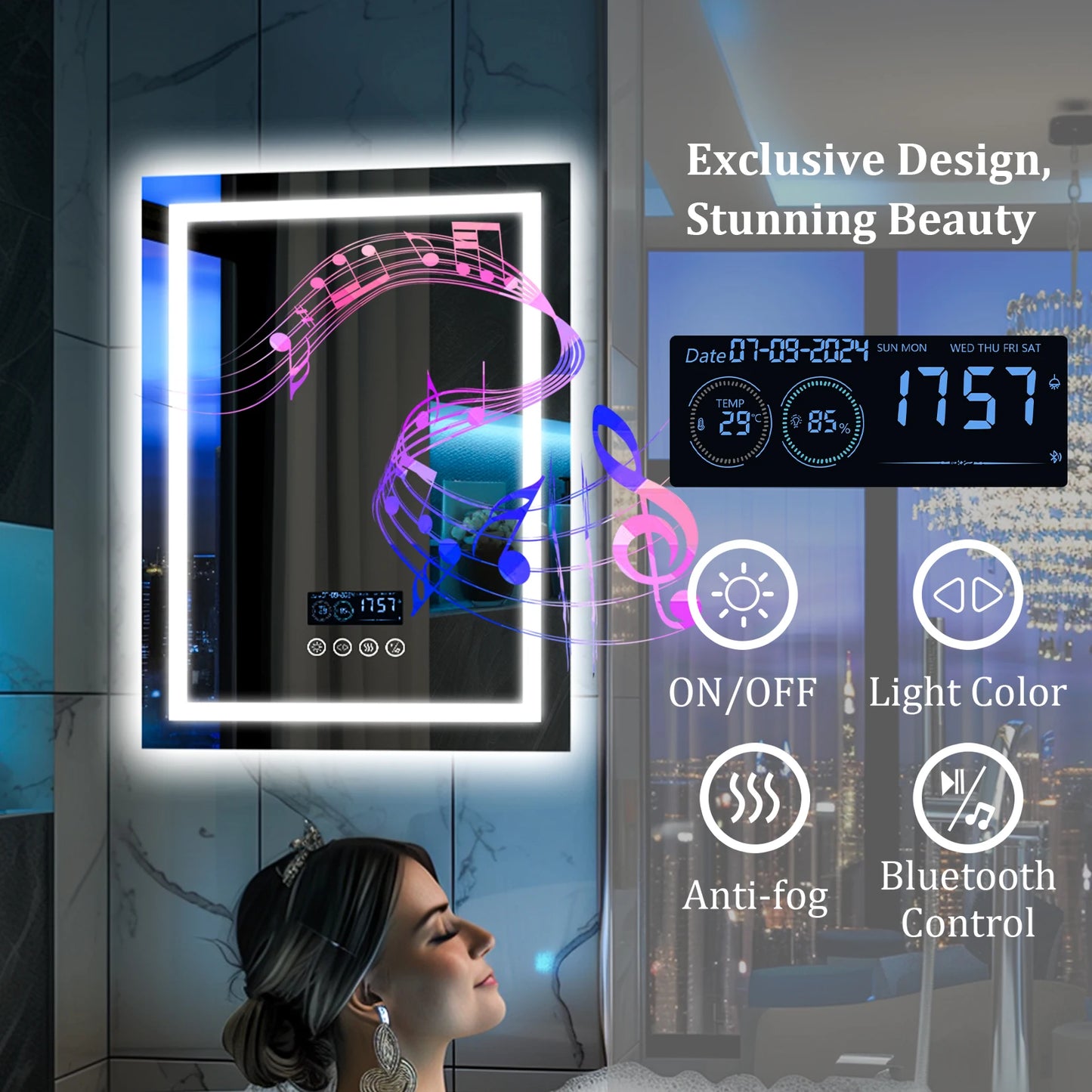 Wisfor LED Mirror With Bluetooth Speaker Anti Fog Dimming