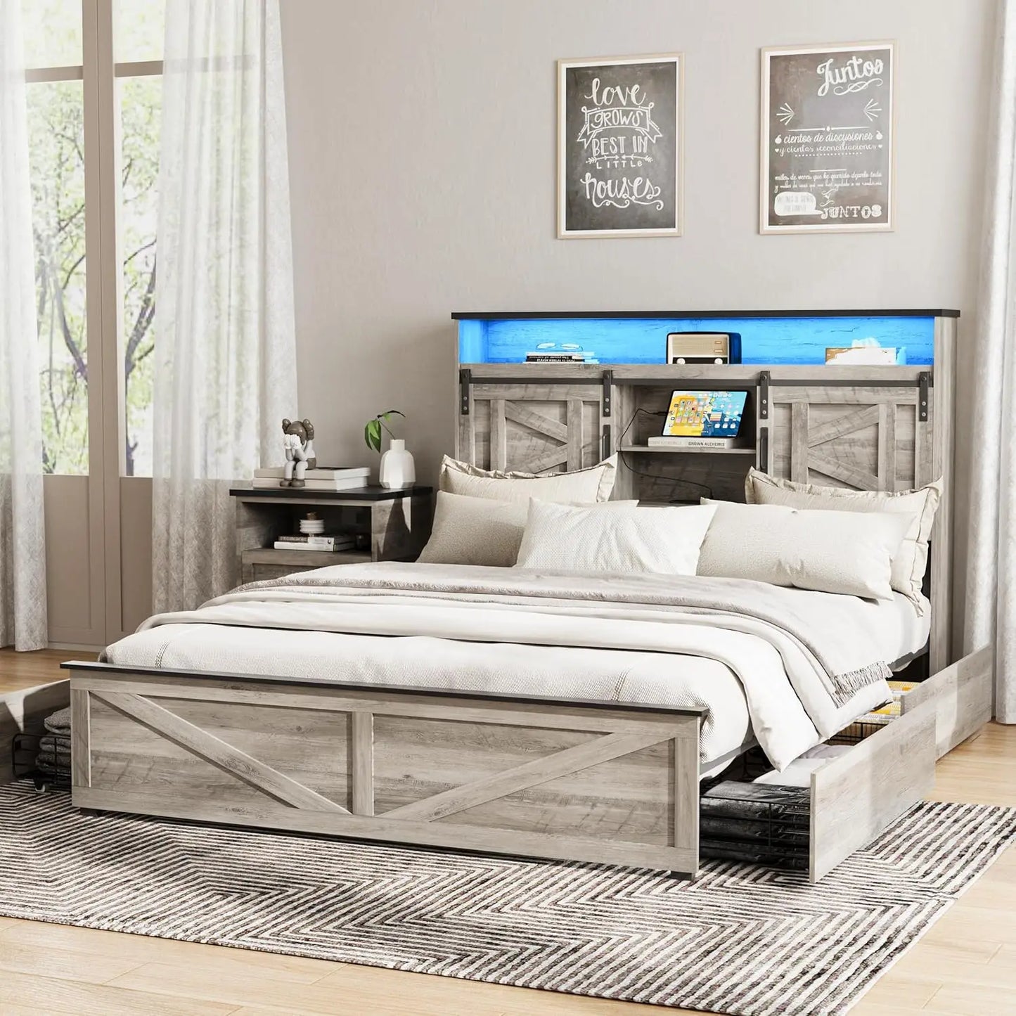 DAFIFY Farmhouse Queen Bed Frame With Headboard And Storage