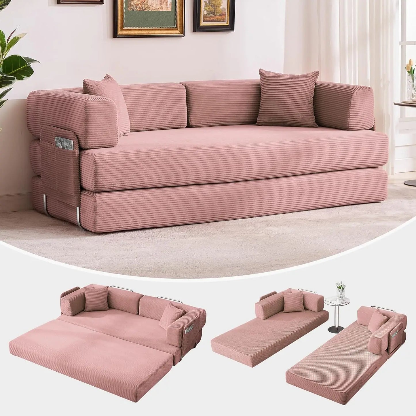 Corduroy Convertible Sleeper Sofa 5 In 1 Fixed Frame