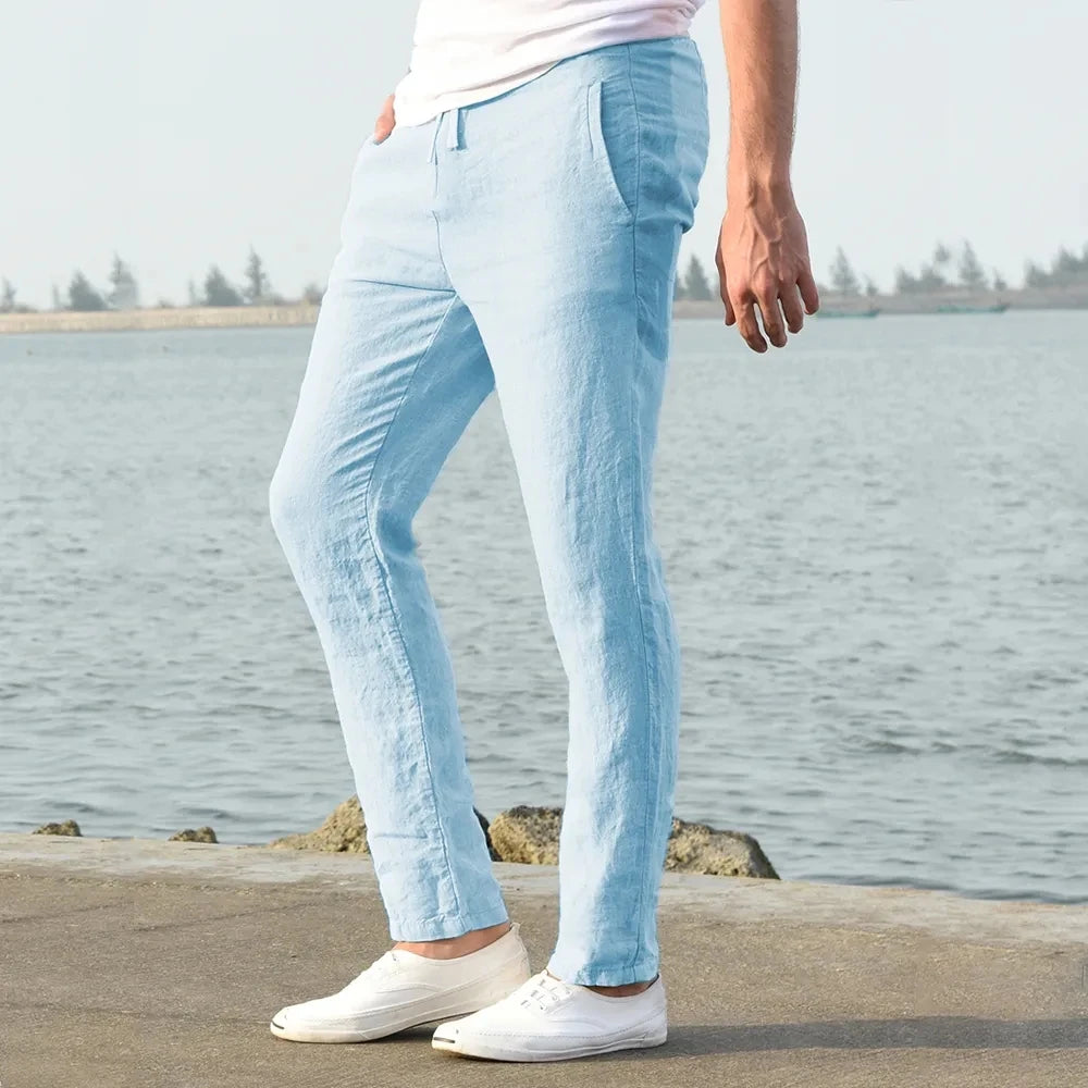 Men's Cotton Linen Pants Elastic Waist Everyday Comfort