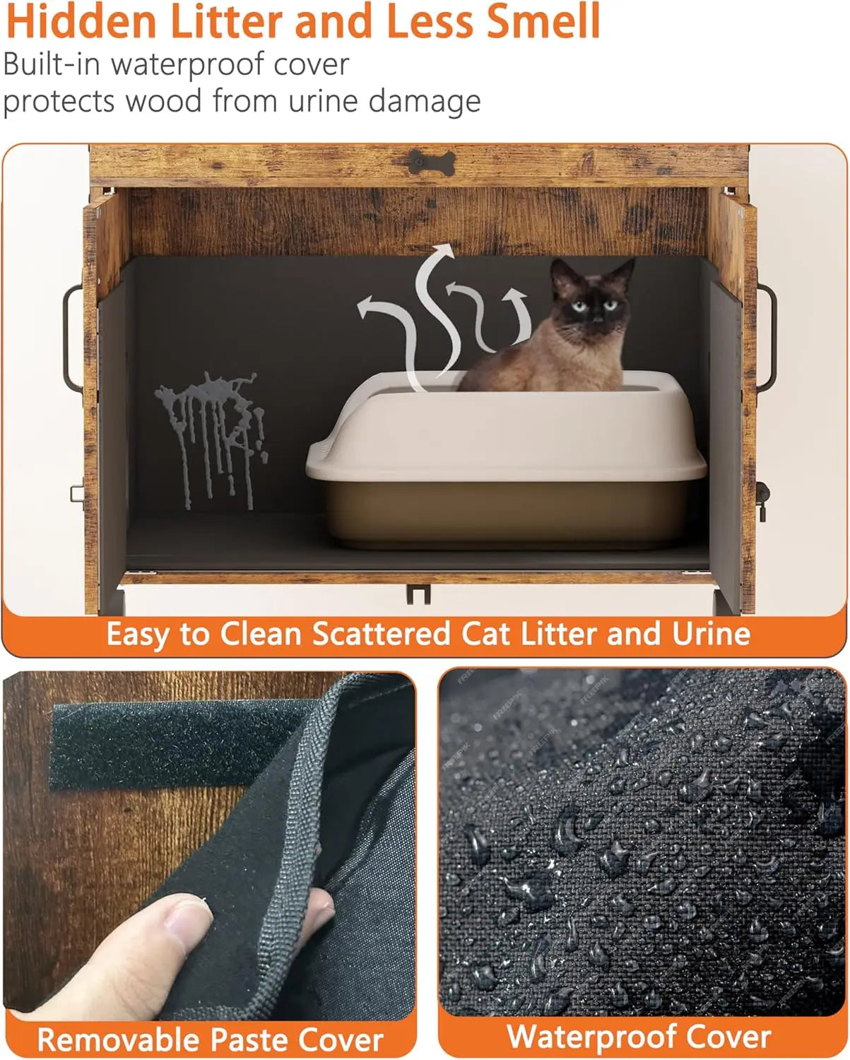 Rustic Indoor Wood Cat Kennel With Hidden Litter Box Enclosure