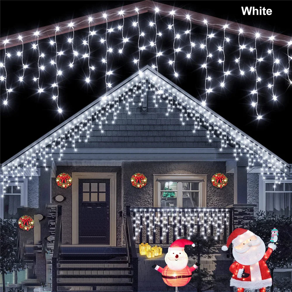 WELPUR Solar Icicle Curtain Lights 8 Modes Christmas