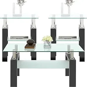 Tempered Glass Coffee Table Set Of 3 Metal Frame Tables