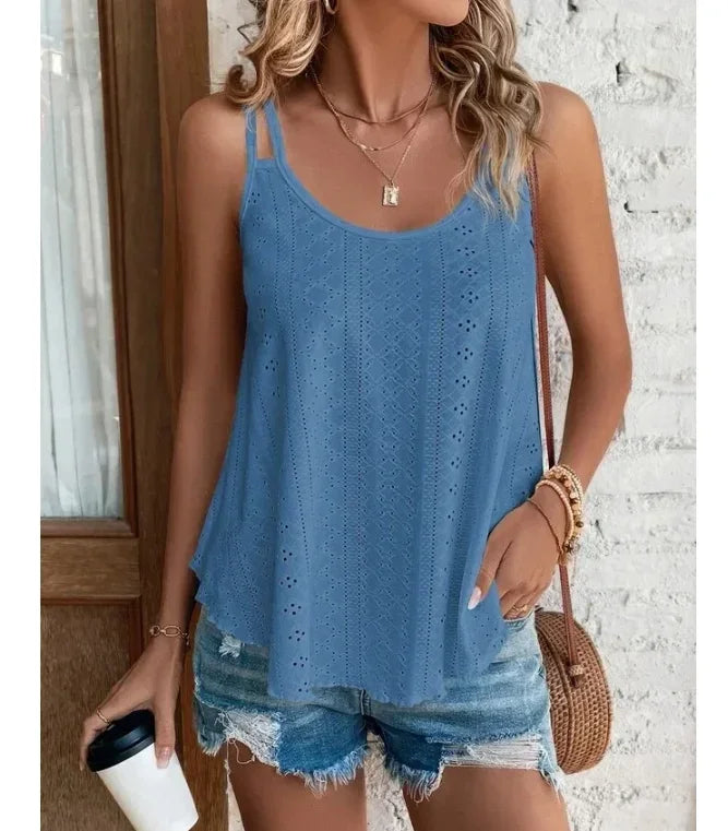 Women Boho Camis Tops Loose Hollow Out Pullover Summer