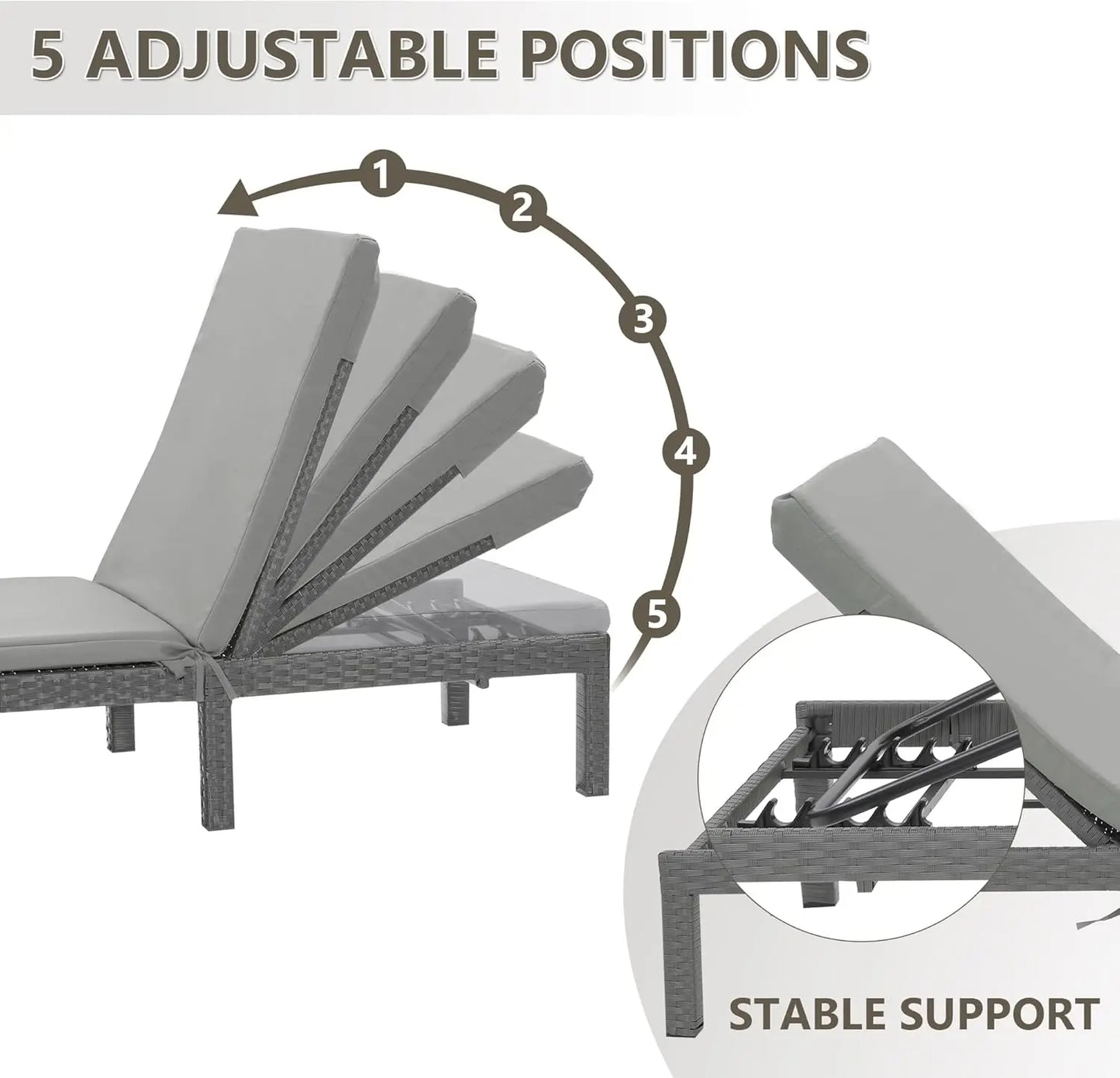 XMSJ Outdoor Chaise Lounge Chair With 5 Adjustable Backrest