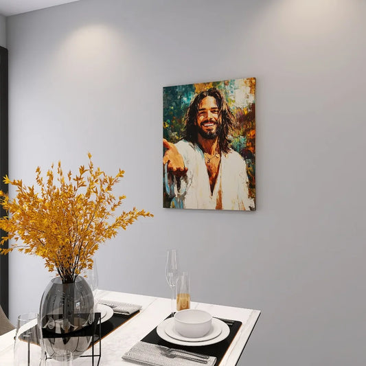 Hign-concerned Jesus Reaching Out Wall Art In Pine Frame