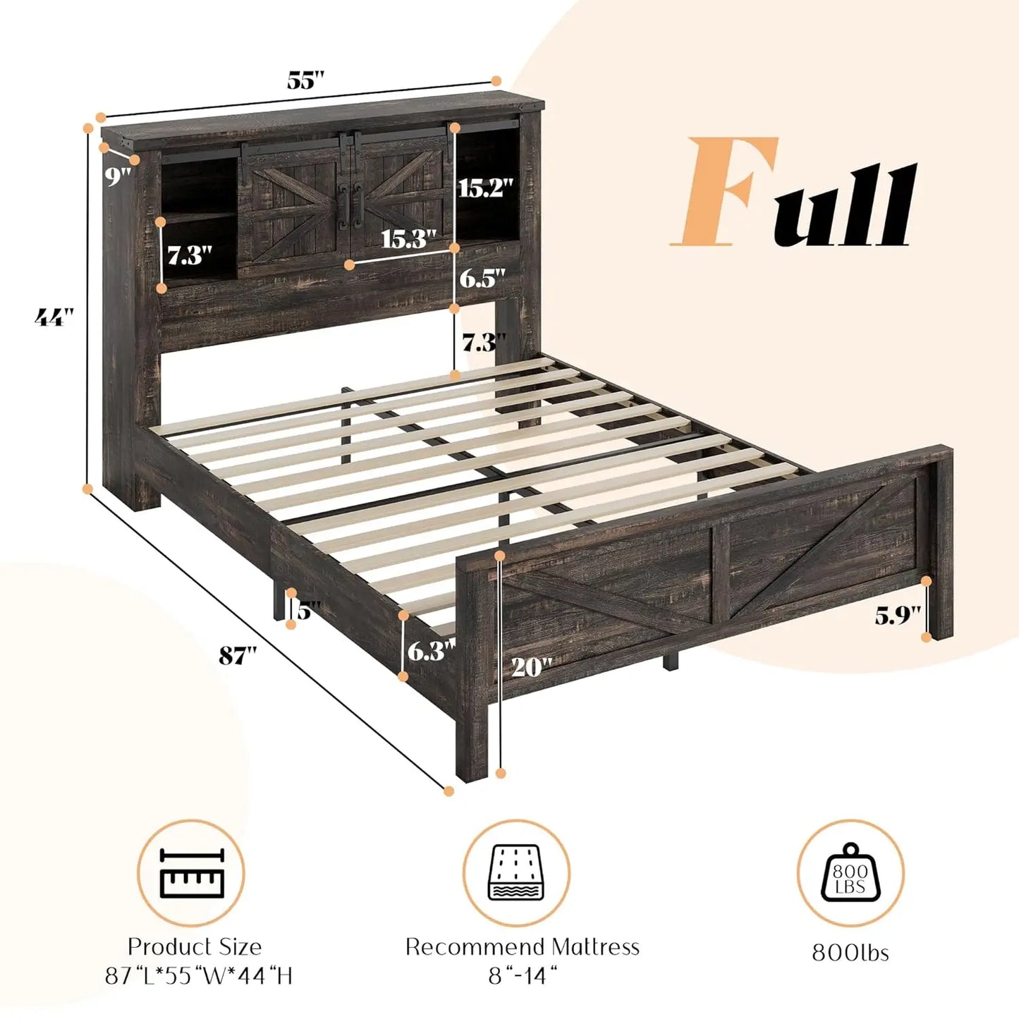 Full Storage Bed Frame With Charging Station And Bookcase