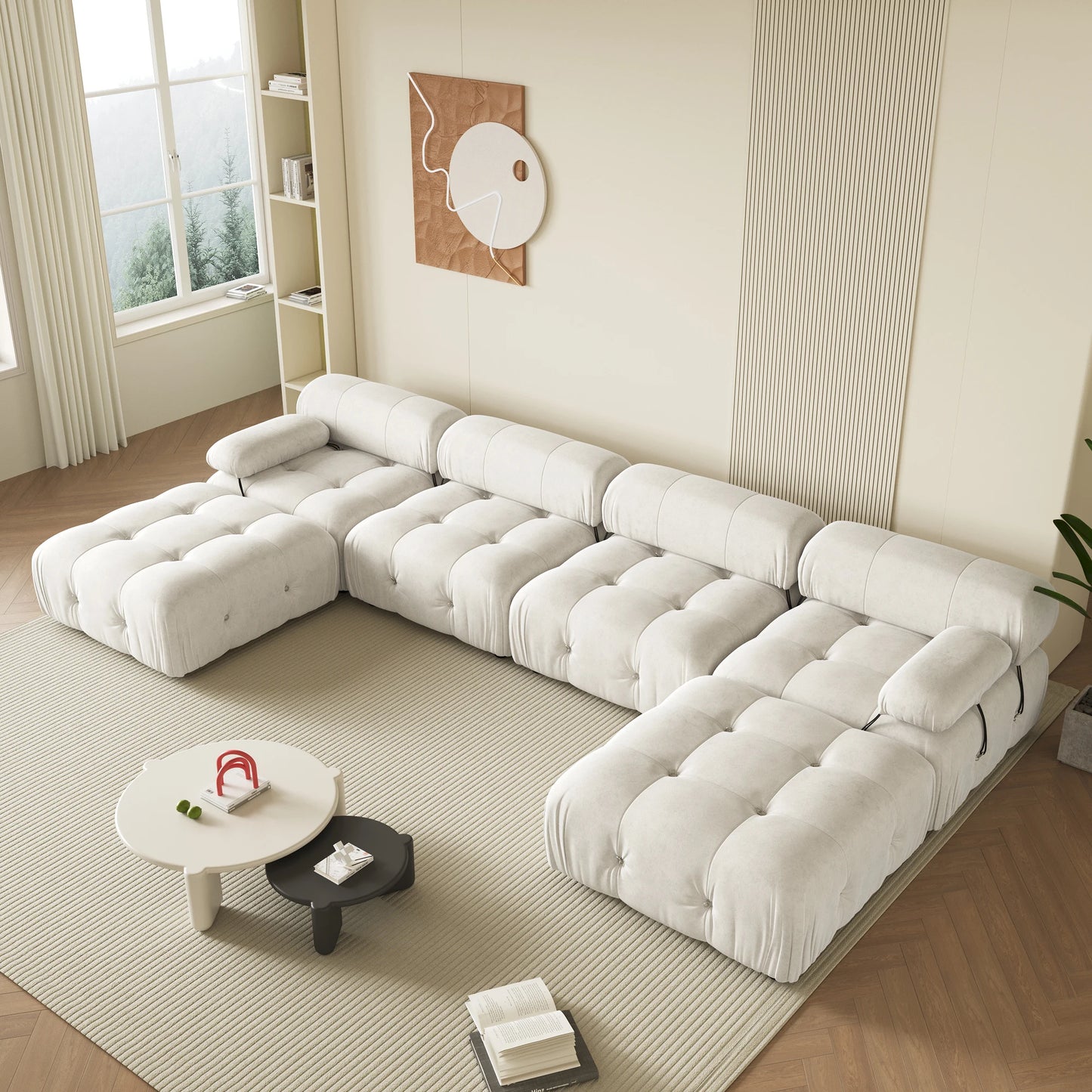 Sdorens Velvet U-Shaped Modular Sectional Sofa With Ottomans