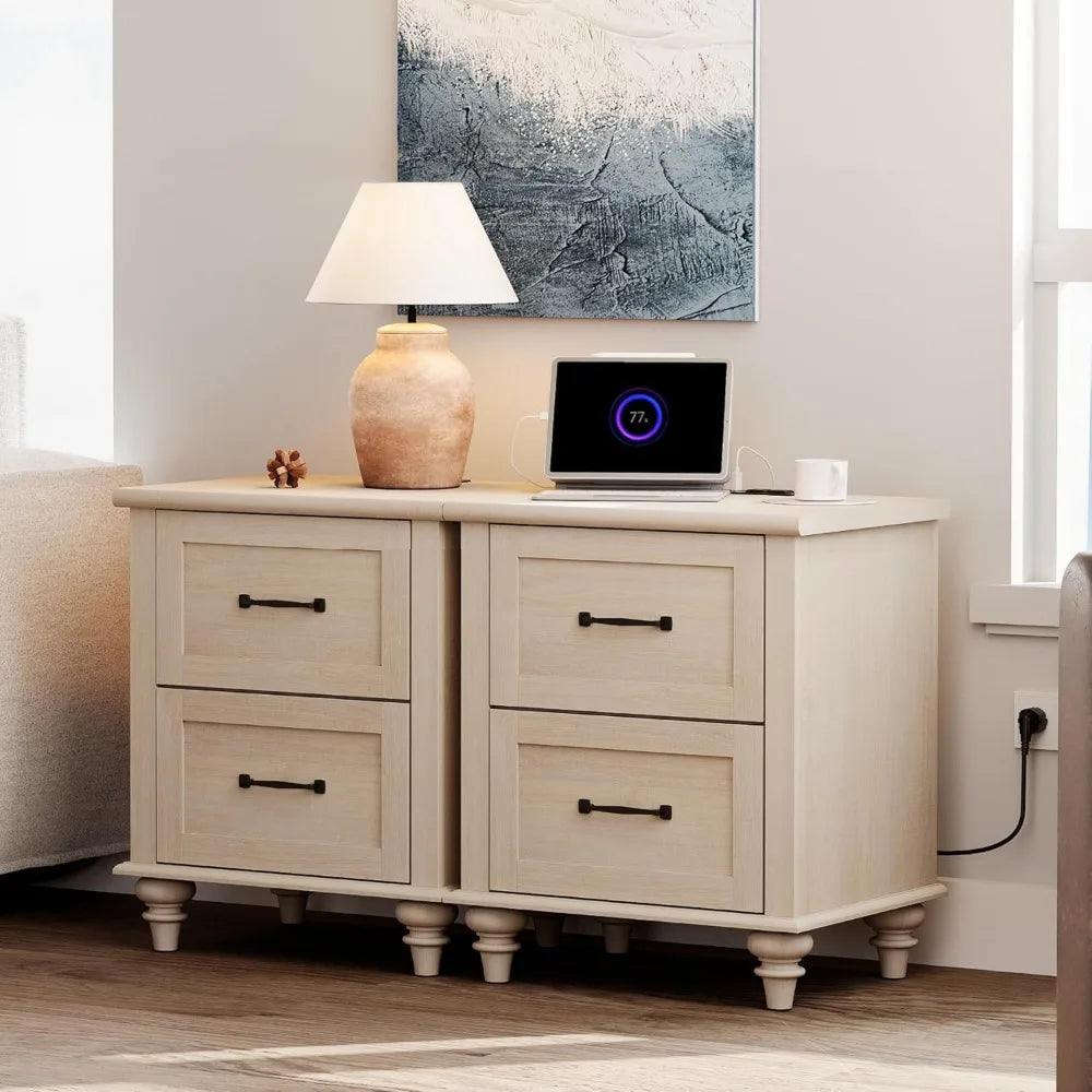 Ticify Set of 2 Nightstands With Charging Station Drawers