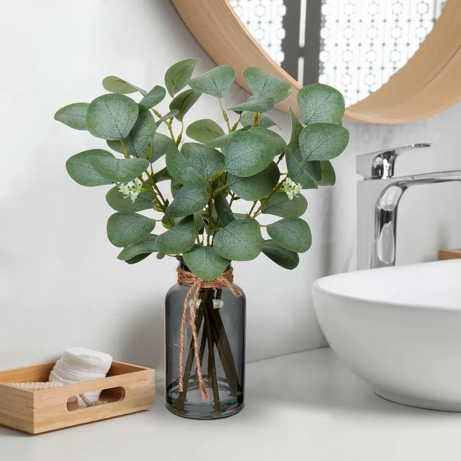 Hign Concerned Artificial Eucalyptus Stems in Glass Vase