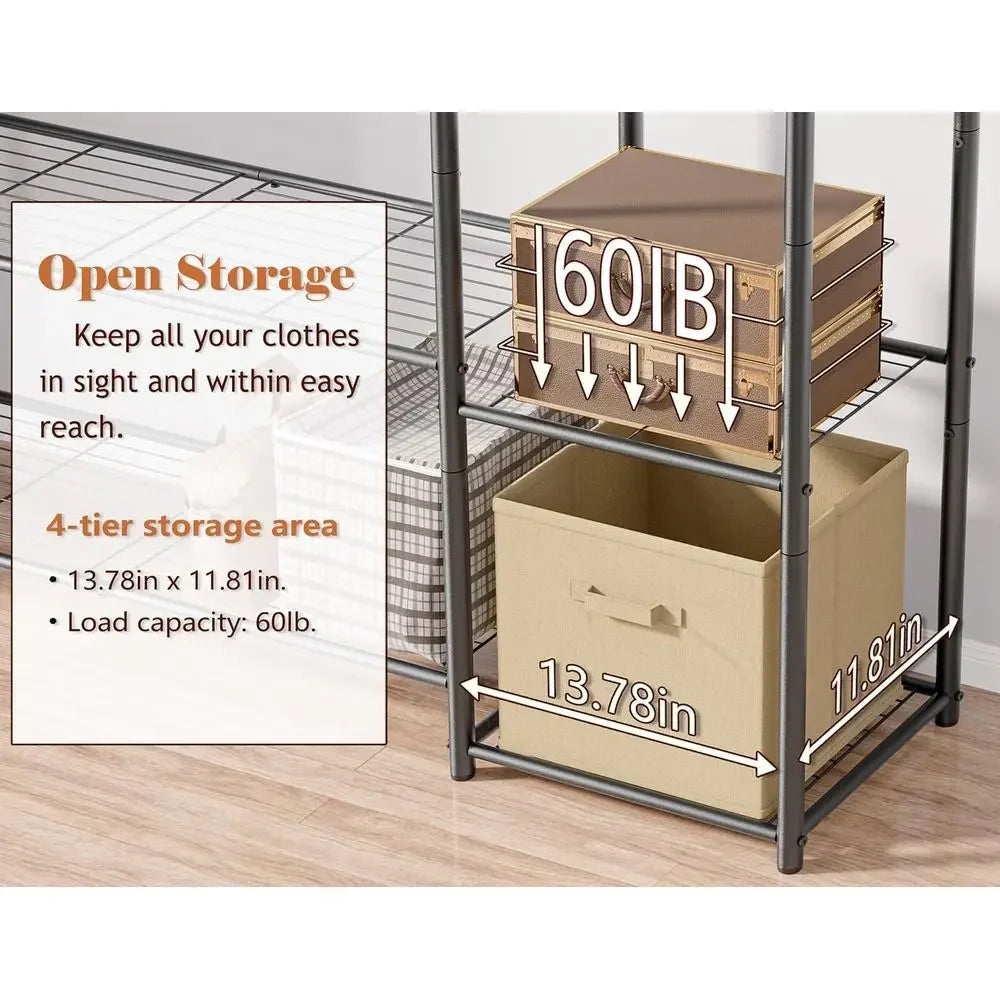 4 Tier Portable Clothes Rack With Hanging Rod For Home