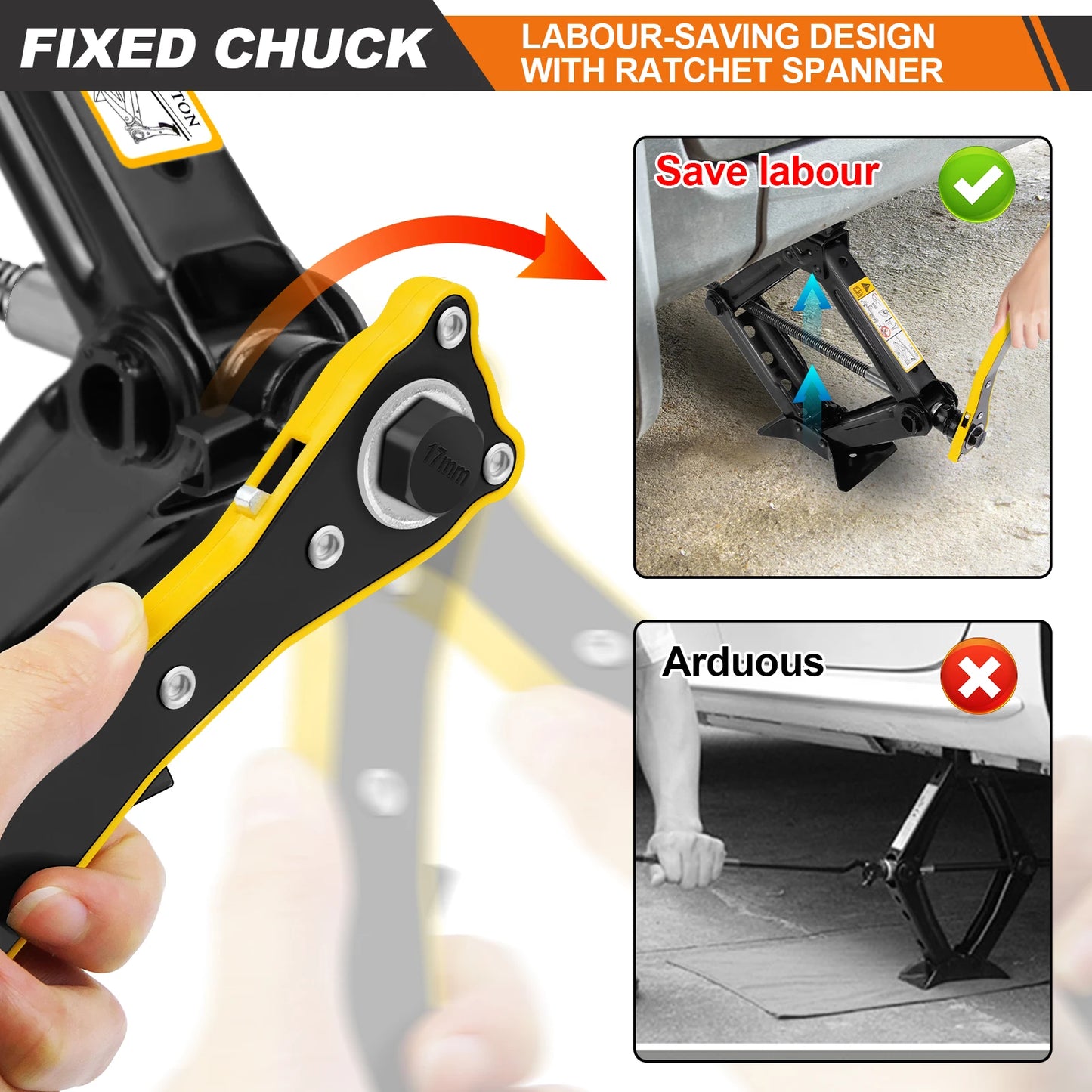 DayPlus Scissor Jack 2 Ton Lifting Tool With Lug Wrench