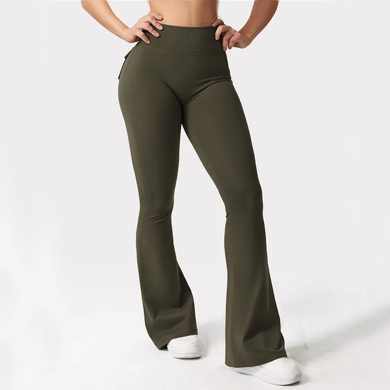 Women's High Waisted Yoga Flare Trousers With Pockets For Gym