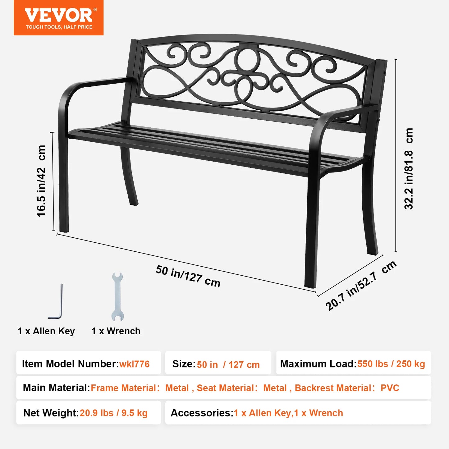 SucceBuy Outdoor Wooden Metal Garden Bench Load Capacity 480 Lb
