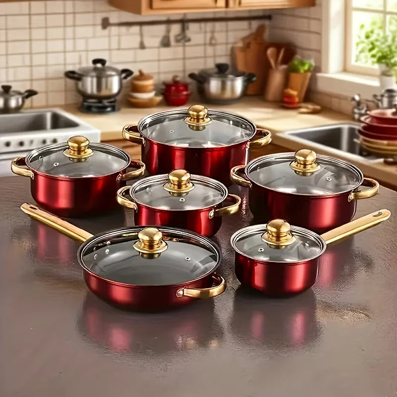 Stainless Steel Cookware Set 316 Stainless Nonstick With Golden Handles