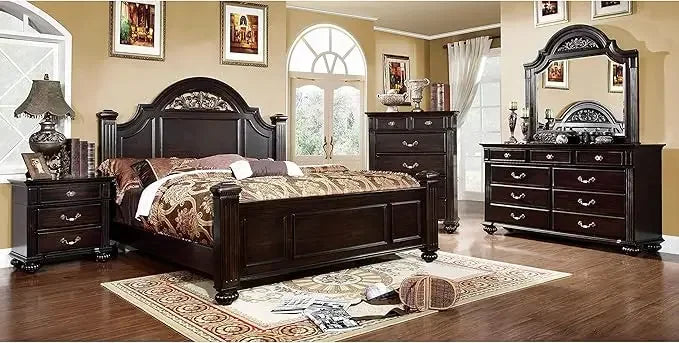 Solid Wood 6-Piece Bedroom Set With Chest And Mirrored Dresser